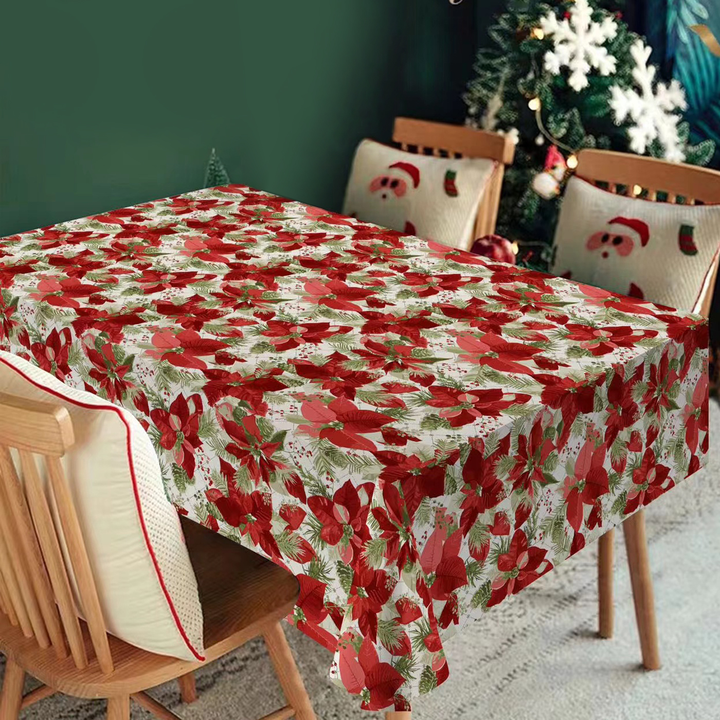 Mantel de Navidad, Mantel Antimanchas Feliz Navidad, Impermeable, Estampado. para decoración de Mesa navideña y Fiestas