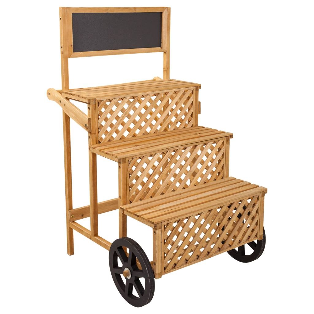 Wonderlust Deco - Carro expositor de madera marrón con pizarra 70x71x116 Marrón 70x71x116h cm