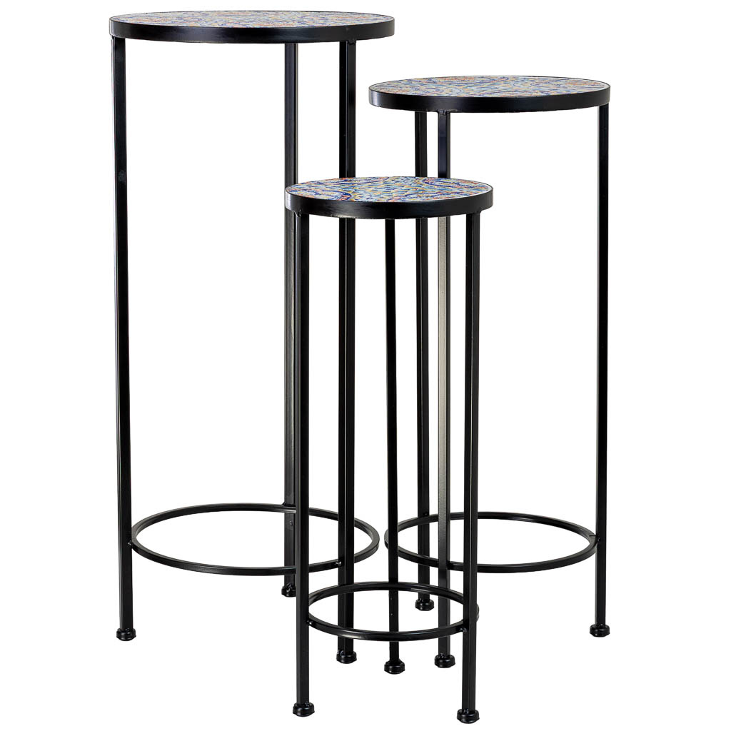 Wonderlust Deco - Soporte set 3 pzas de mosaico y forja naranja D30x68h-D25x57h-D20x51h Naranja D30x68h-D25x57h-D20x51h cm