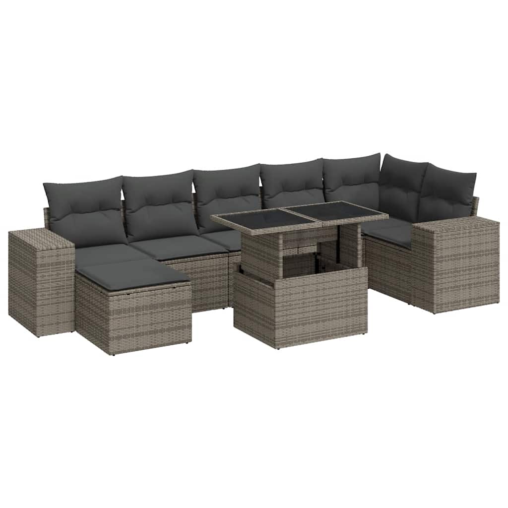 vidaXL Set de sofás de jardín y cojines 8 piezas ratán sintético gris