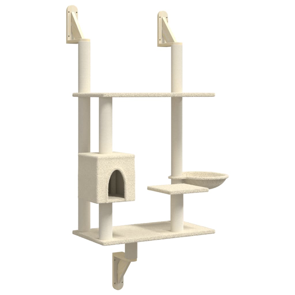 vidaXL Árbol rascador para gatos de pared 153 cm Color Crema,  Gris claro,  Gris oscuro y mas