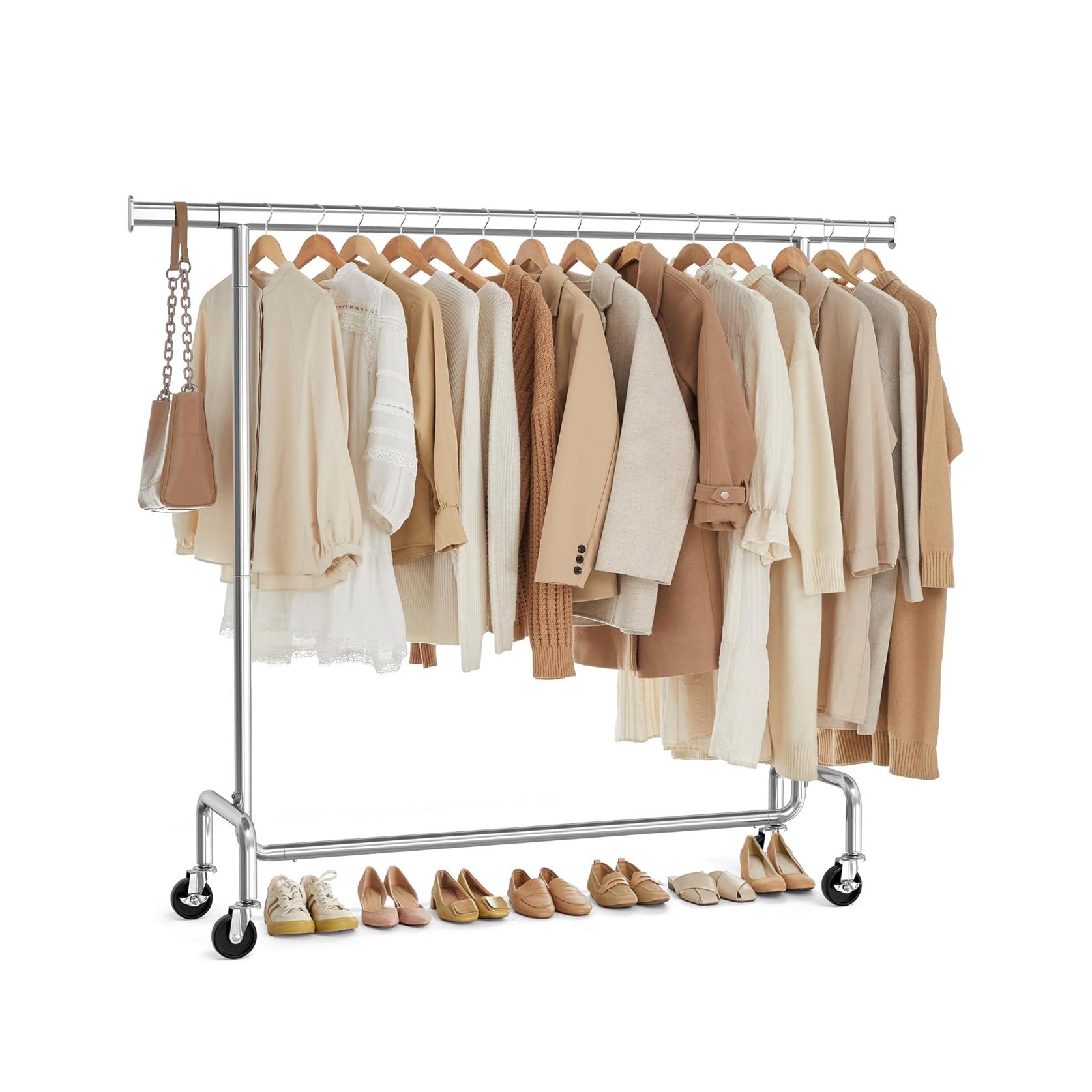 ORION91oficial® - Burro Ropa con Ruedas | Perchero | Burro Extensible | Carga Pesada | Capacidad de Carga de 130 kg | 45 x (160-200) x 162,9 cm | Fácil de Montar | Portátil | Cromado - spaziOrion91