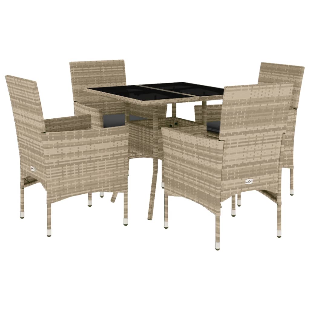 vidaXL Set comedor jardín 5 pzas y cojines ratán PE vidrio gris claro