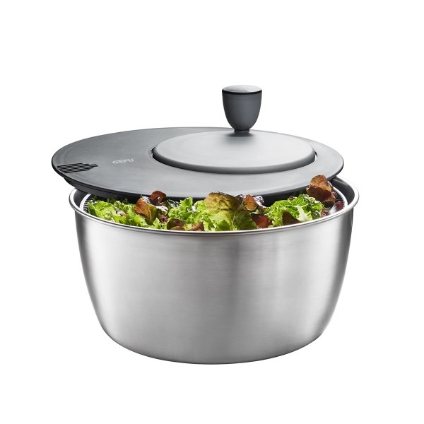 Gefu Salad Spinner Rotare-Escurridor para Ensalada, Acero Inoxidable, Gris claro