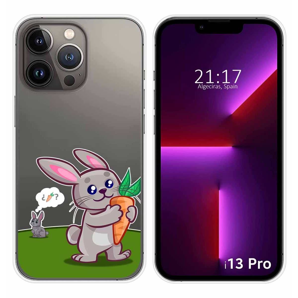 Funda Silicona Transparente compatible con iPhone 13 Pro (6.1) diseño Conejo Dibujos
