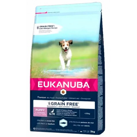 Eukanuba – Pienso para perros cachorros pequeños y medianos Eukanuba grain free pescado azul 3 kg.