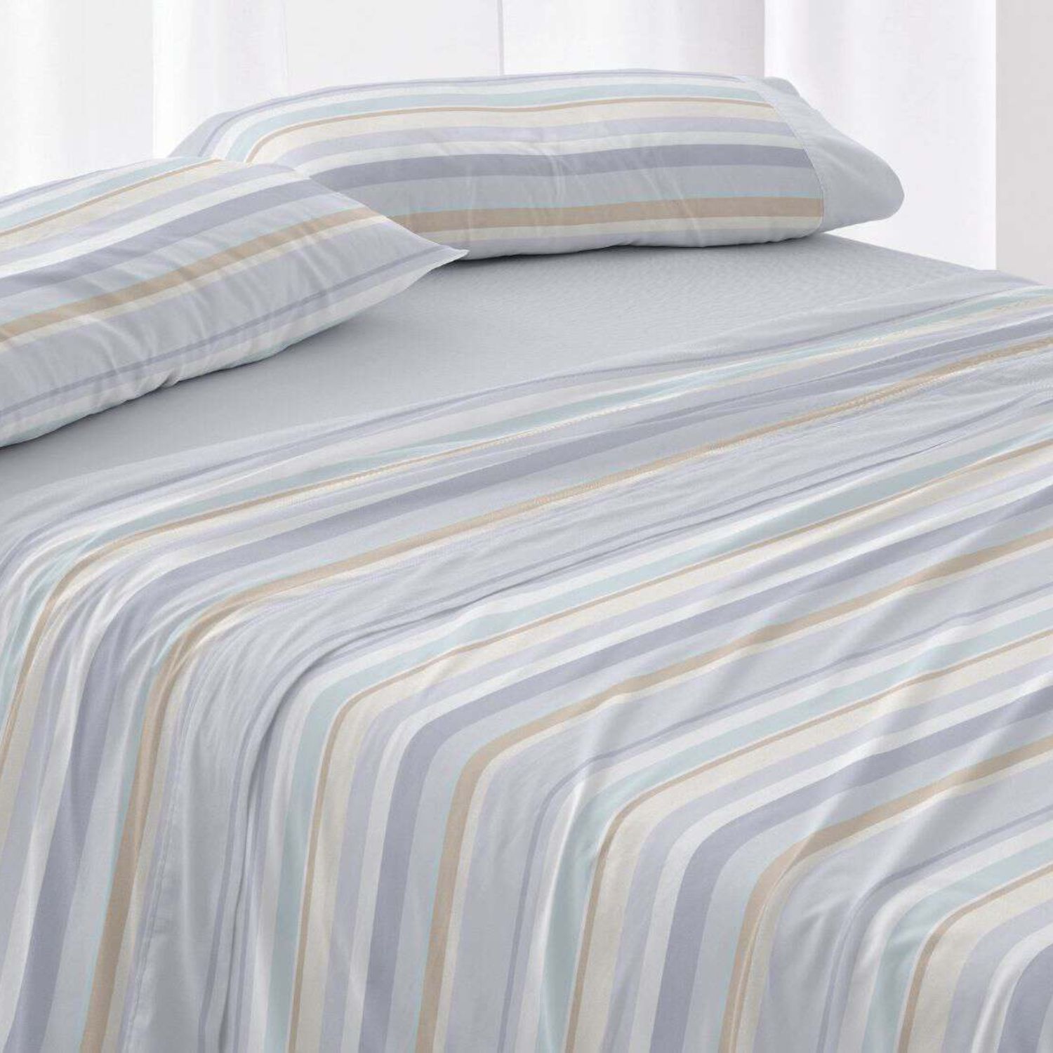 Juego Sábanas BURRITO BLANCO 50% Algodón Diseño Rayas Azul - Tacto Suave, Fácil Planchado, Alta Durabilidad - Cama 90-200cm