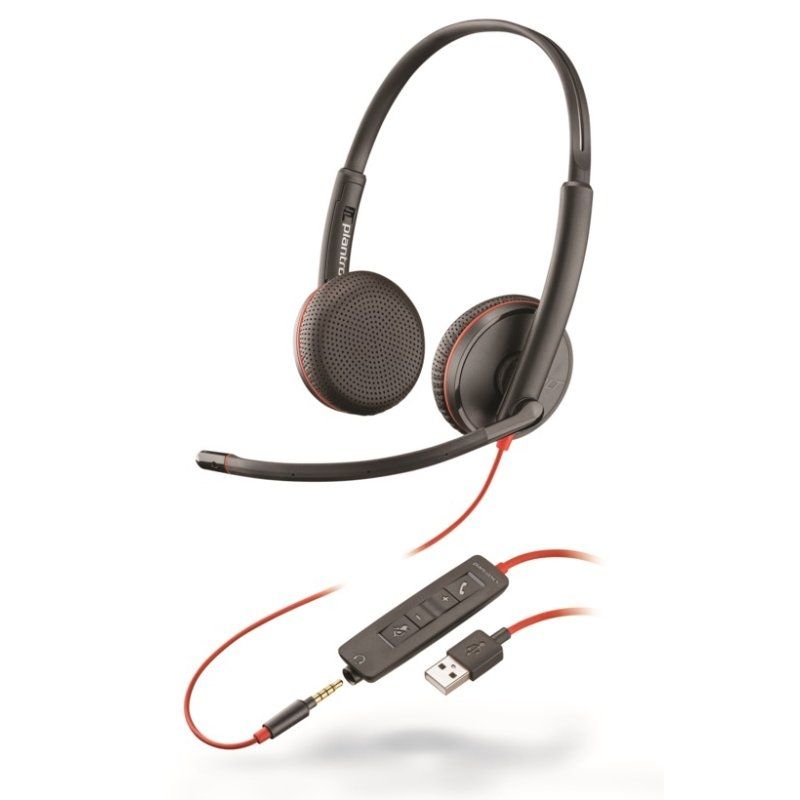 Auriculares plantronics blackwire c3225/ con micrófono/ jack 3.5/ usb/ negros