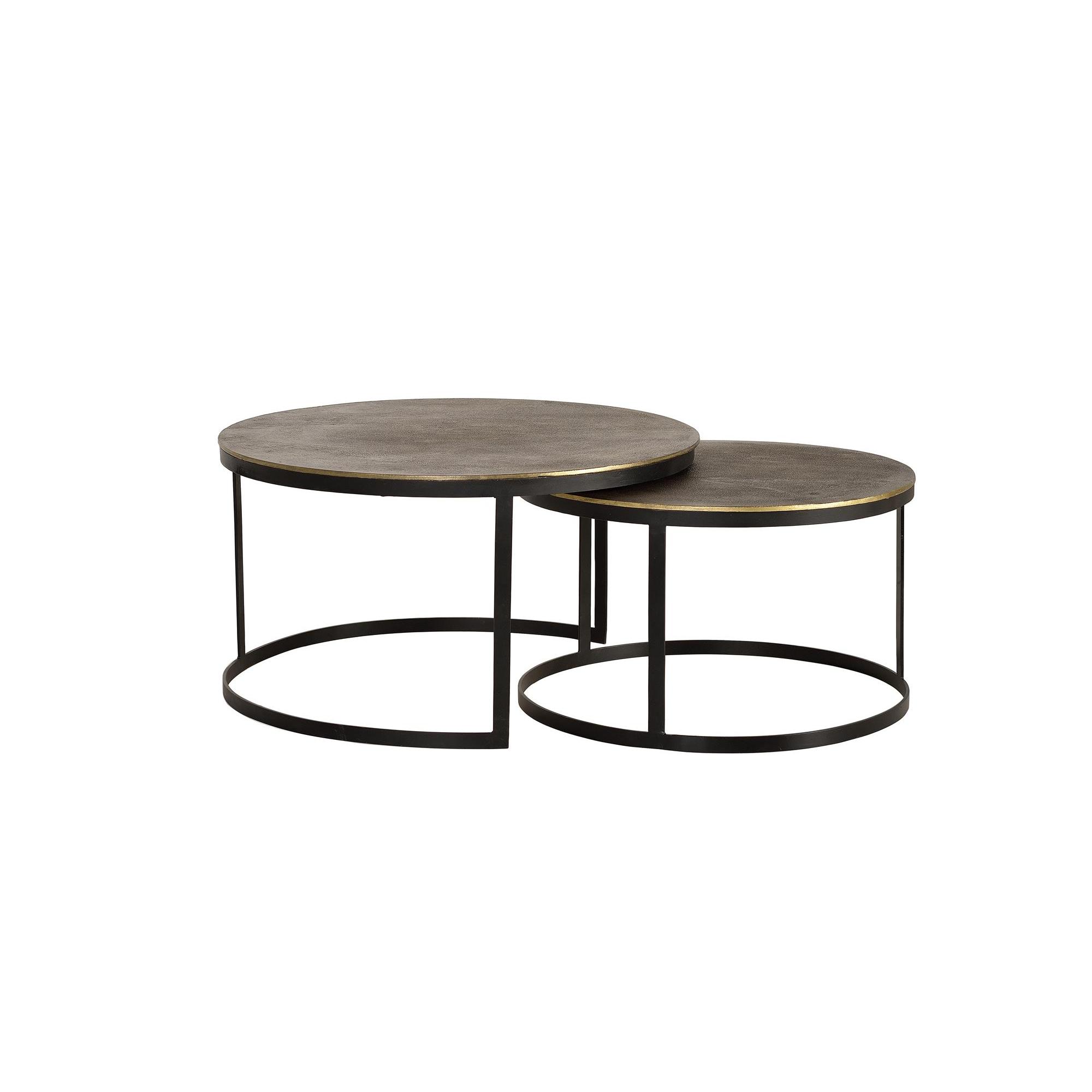 Mesa de café tapa de bronce y patas de metal dorado
