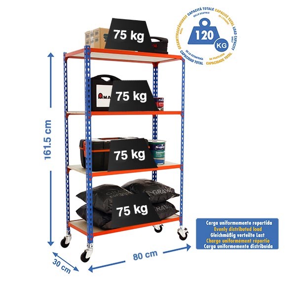 Estantería SIMONRACK SIMONRACK SimonrackMaderclick mobile mini 4/300 1500 azul/nar/mad