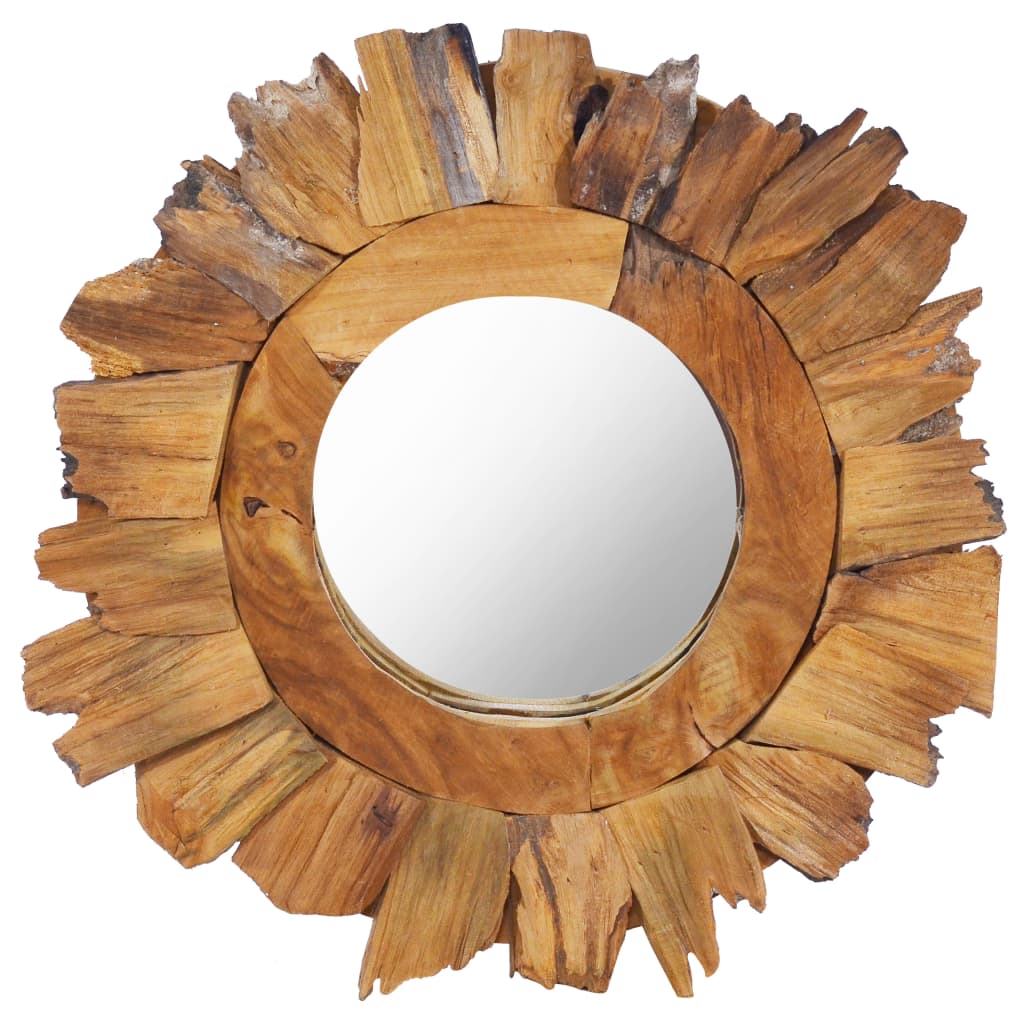vidaXL Madera Maciza de Teca Espejo de Pared Redondo Tocador Decoración Dimensiones Φ 40 cm, Φ 60 cm