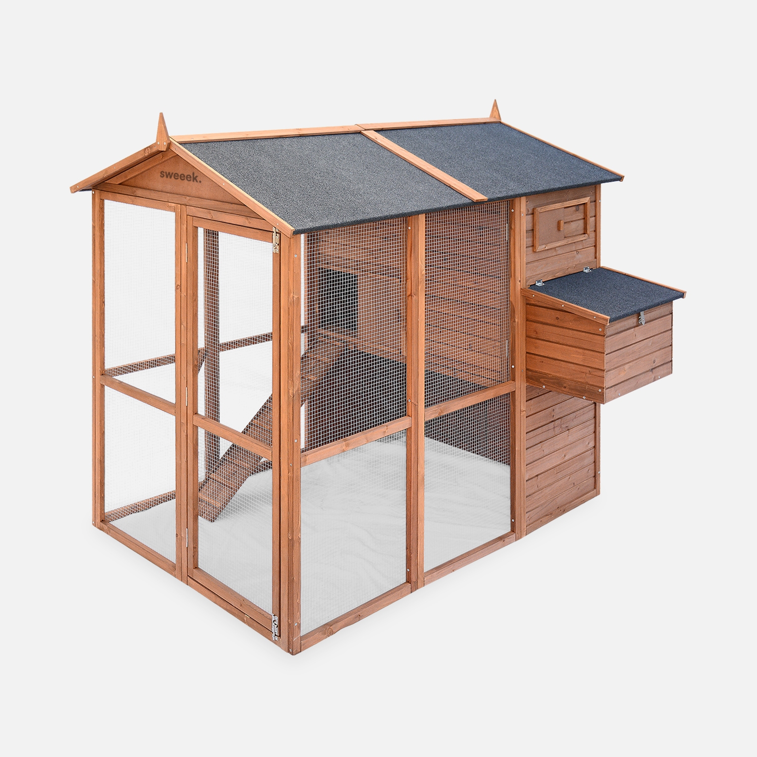 sweeek - Gallinero de madera con corral para 6 a 8 gallinas , Contentine , 195x163x173