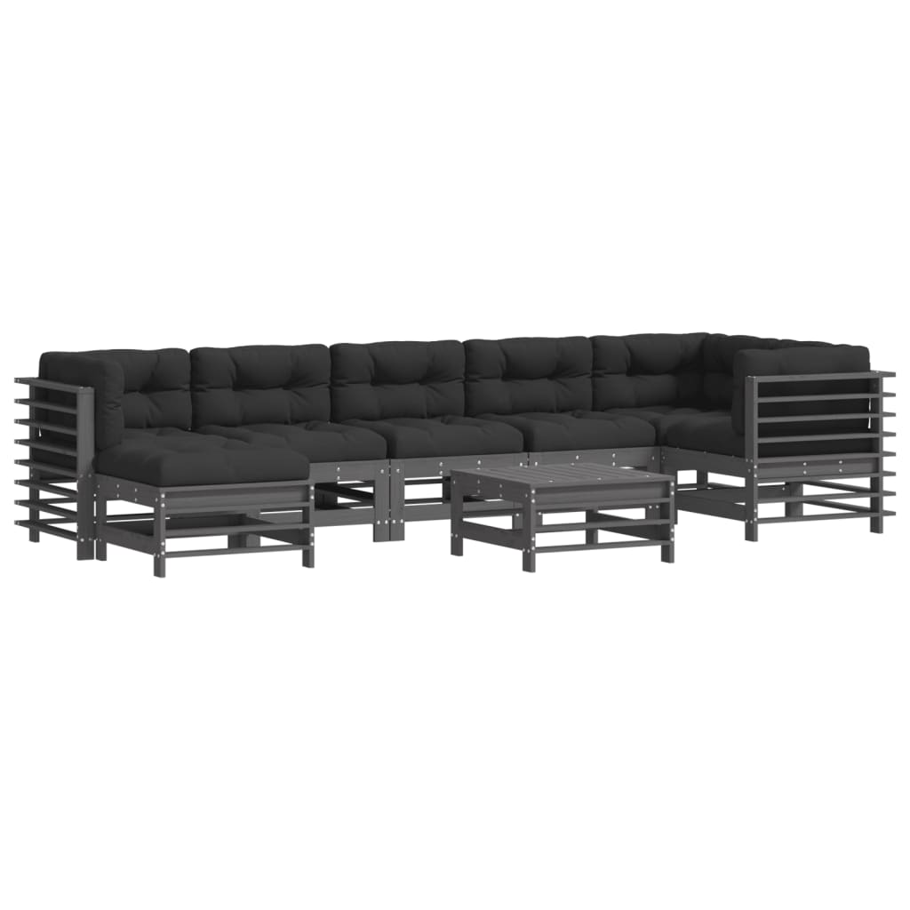 vidaXL Juego de muebles de jardín 8 pzas y cojines madera maciza gris