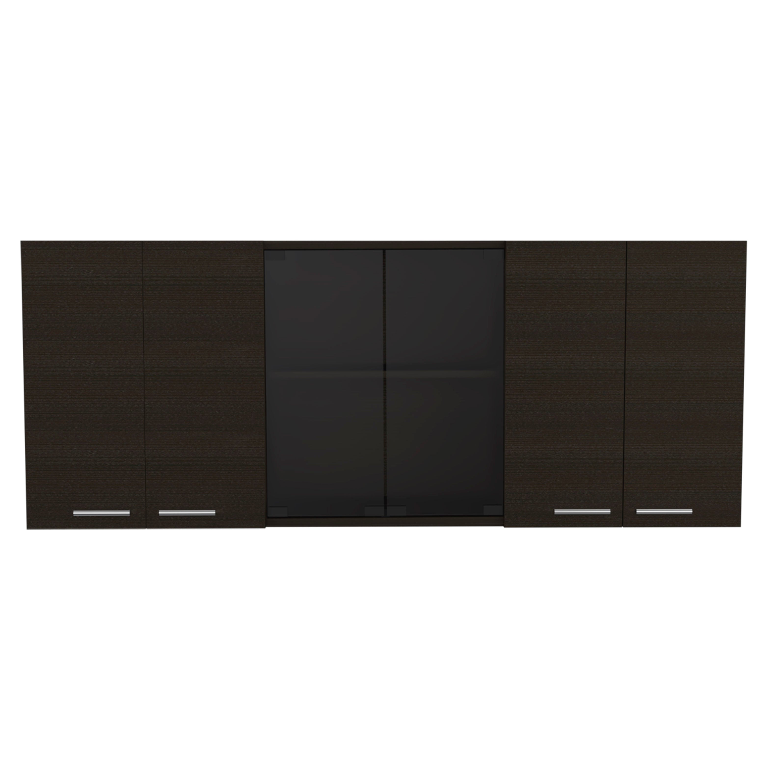 TUHOME Mueble de Pared Cocina con Cristal 150, con multiples puertas, Negro