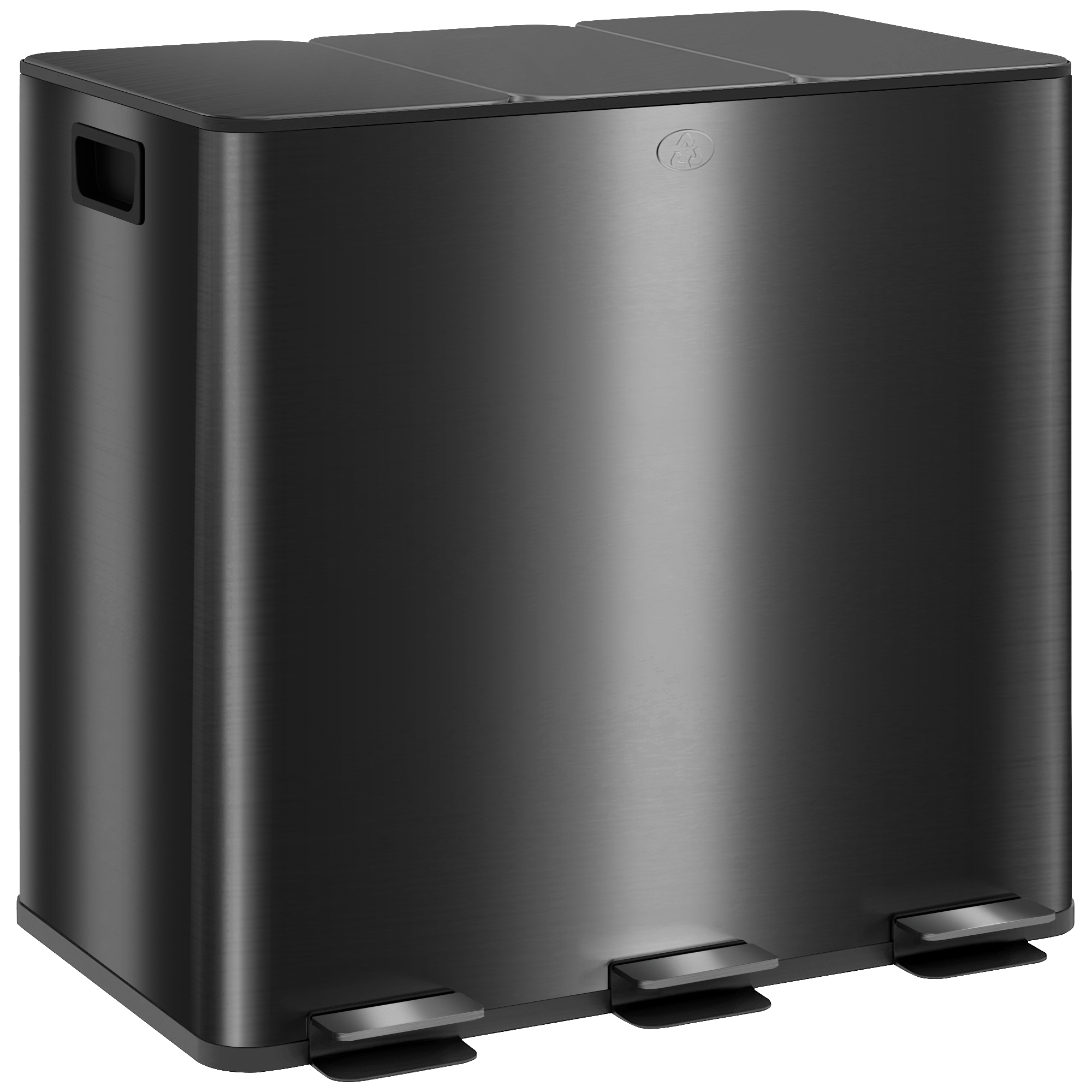 HOMCOM Cubo de basura de acero inoxidable con pedal, 3 compartimentos, tapa de cierre suave, cubos interiores extraíbles, para reciclaje y residuos, 3 x 15 l, color negro, 45 l