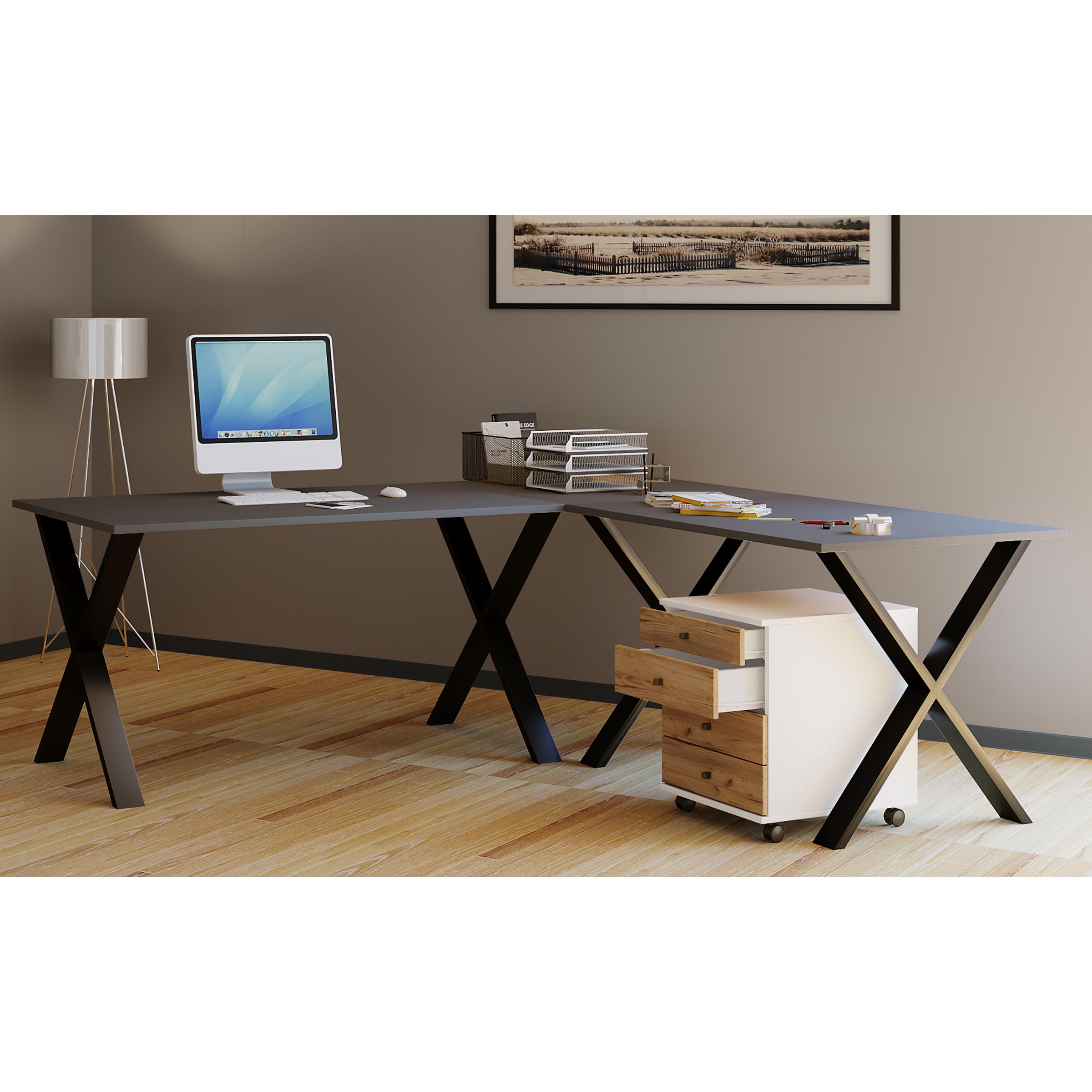 VCM Holz Schreibtisch | Eckschreibtisch schlicht | 190x190 | L Form links oder rechts | Arbeitstisch Platte 50 cm tief| Computertisch Büromöbel - Lona X
