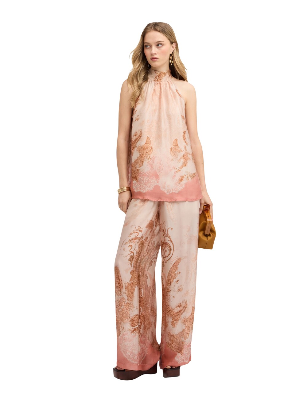 Motivi - Pantalones palazzo de raso con estampado