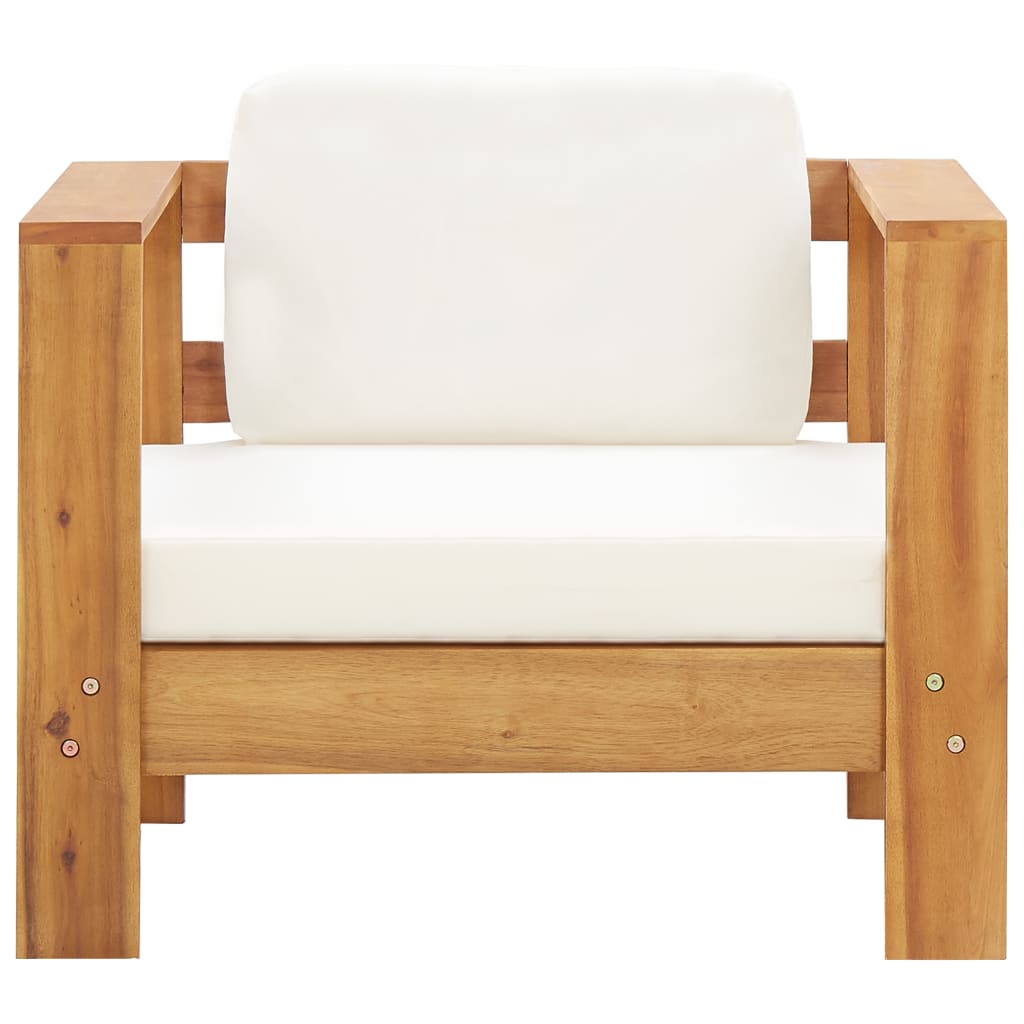 Vidaxl Silla de Jardín de Madera Maciza de Acacia con Cojín Crema