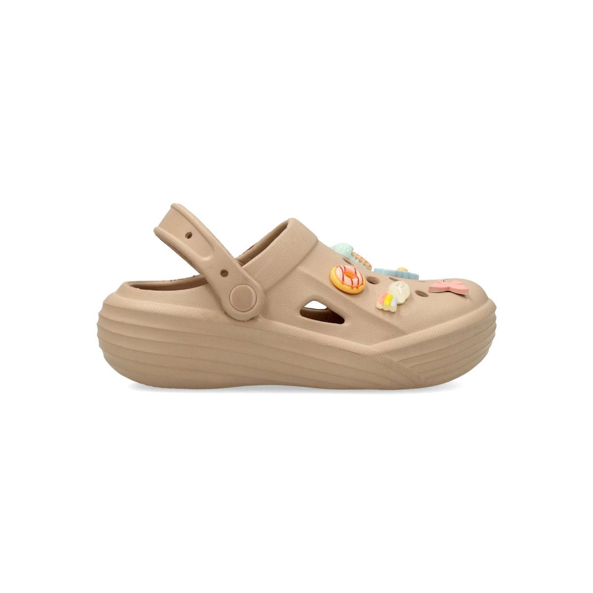 XTI - Sandalias zueco para niña con diseño práctico y cómodo, suela de goma para estabilidad diaria, charms intercambiables y certificación vegana