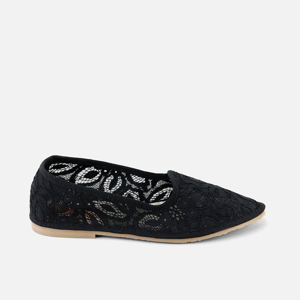 Slipper Afilada Macrame Negro Eli By Venezianas | Eli 1957