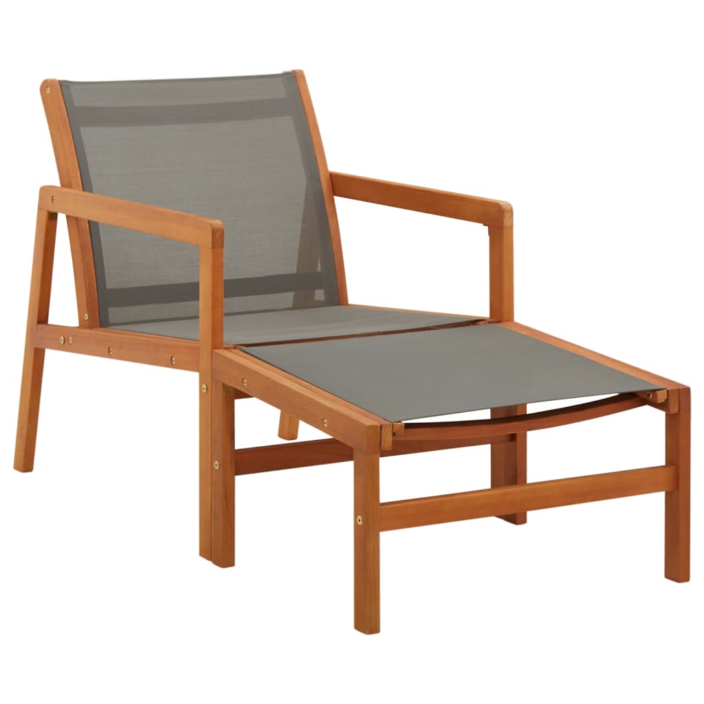 vidaXL Silla de jardín con reposapiés madera eucalipto textilene gris