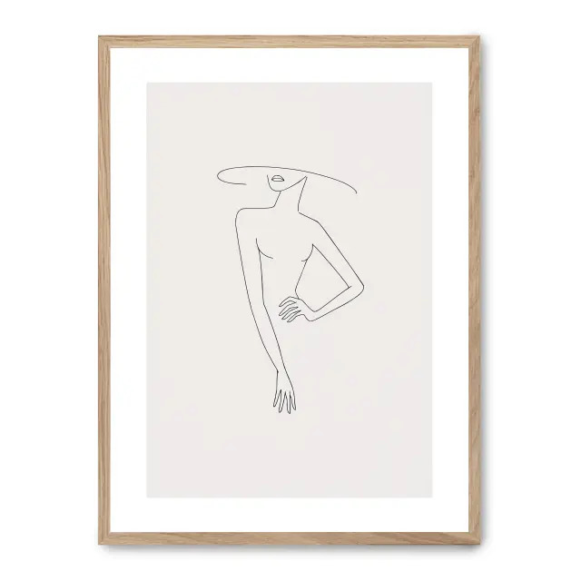 Cuadro woman line art xi 30x40cm, Póster impreso en papel de primera calidad de 180gr, montado sobre marco de madera MDF acabado roble., Arte - Dibujo de línea