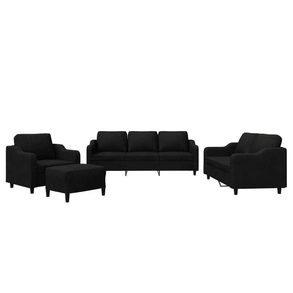 vidaXL Juego de sofás con cojines 4 piezas tela negro