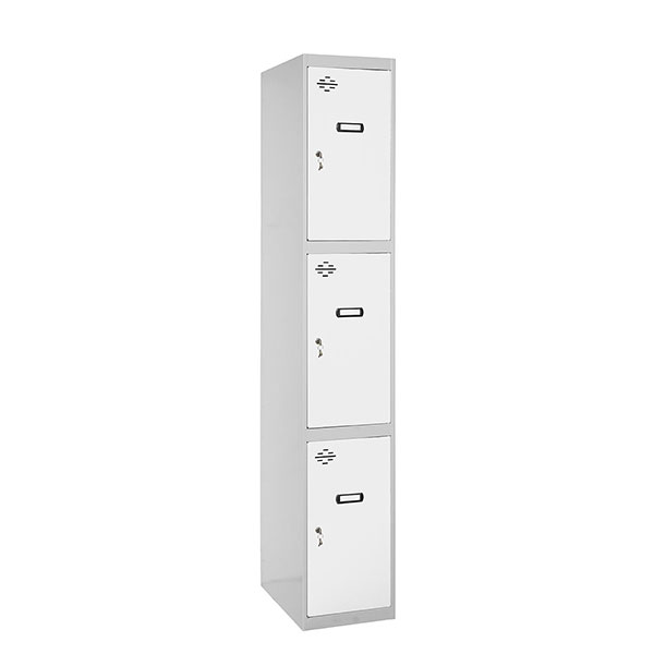 SimonRack Taquilla Vestuario Metálica, 3 Puerta, Incluye Llave, 1800x300x500 mm, Gris/Blanco - Simonlocker