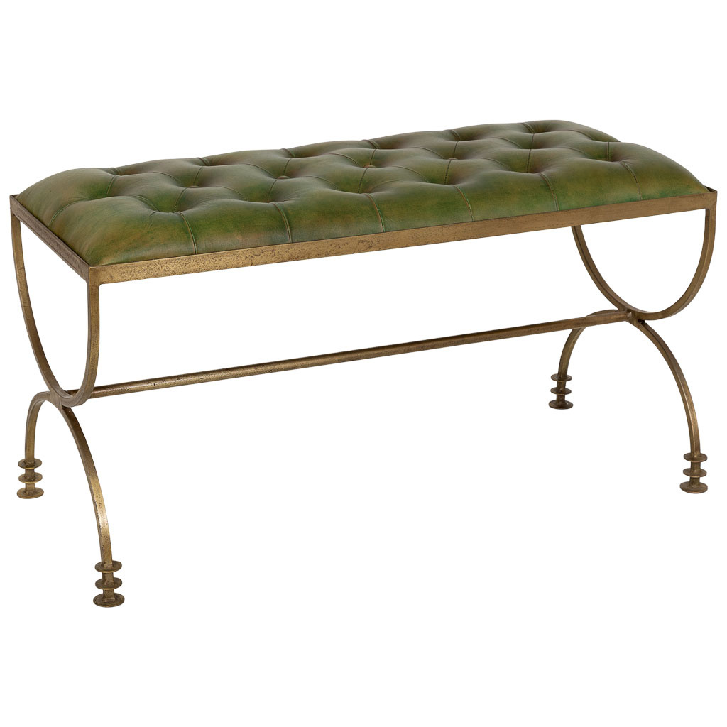 Wonderlust Deco - Banco de cuero verde 88x38x48h cm Verde 88x38x48h cm