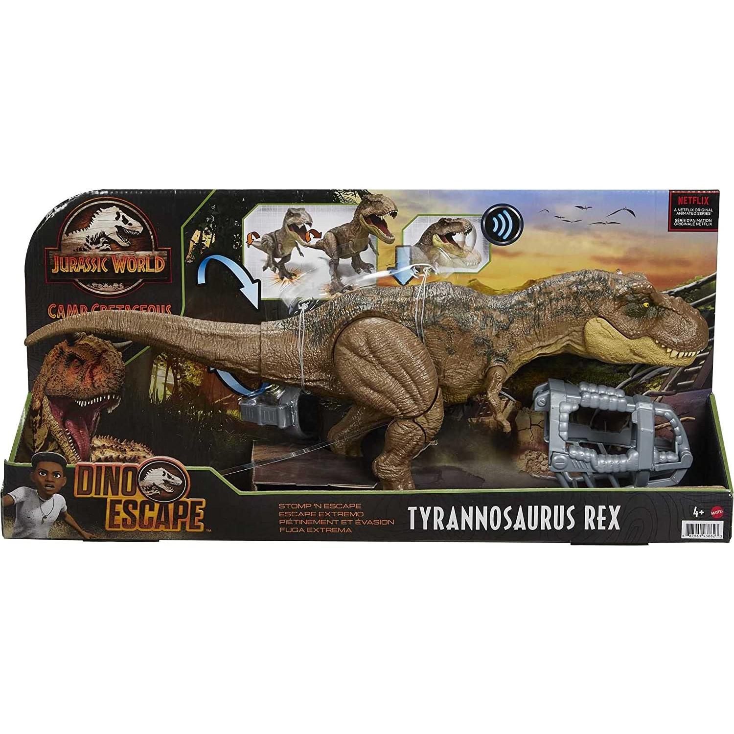 Mattel - Jurassic World Dinosaurio T-Rex Pisa y Ataca Figura de juguete articulada con sonidos, para niños Mattel GYW84