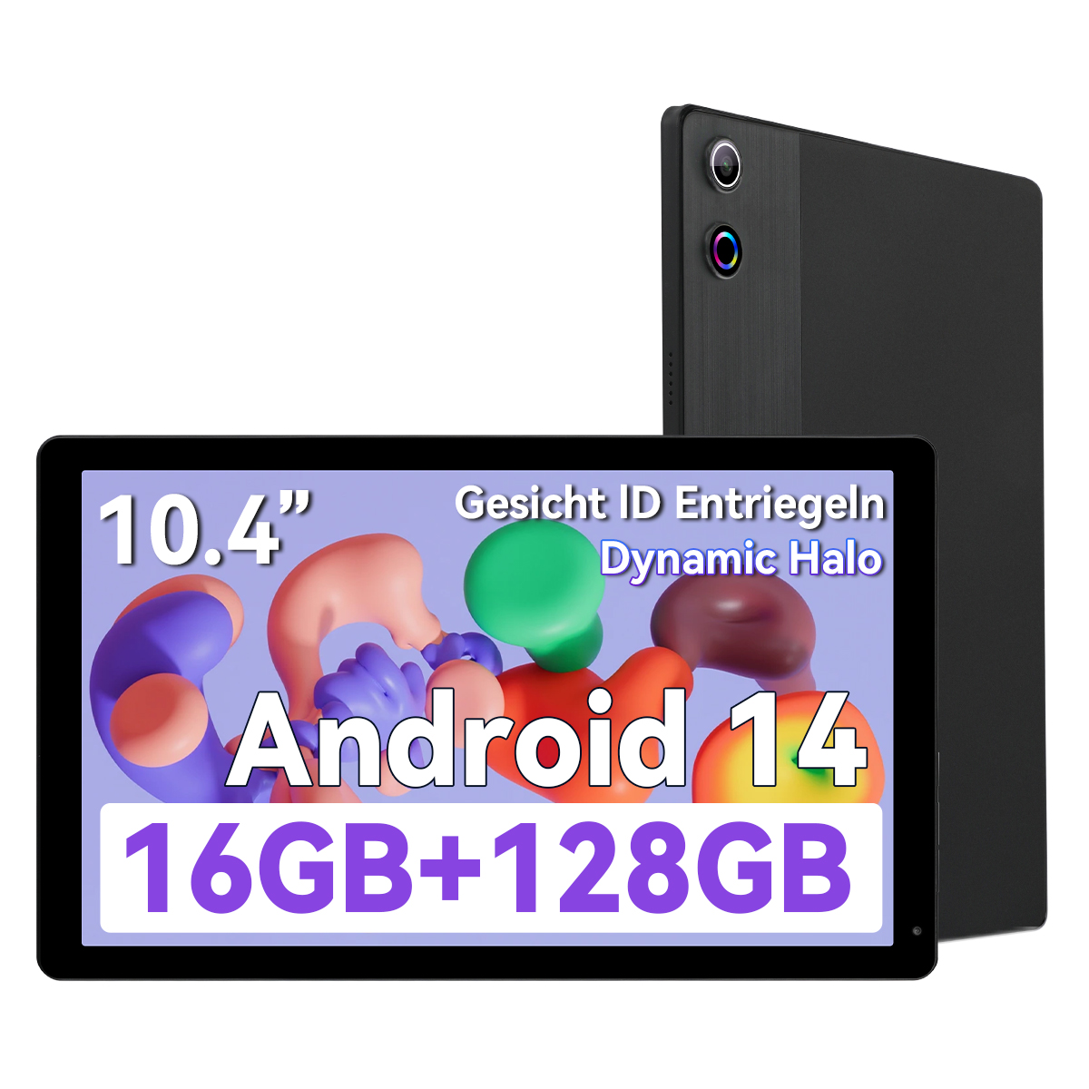 JENBIZZ C12 Tableta Android 14 de 10.4 pulgadas, tableta Android, octa-núcleo, 20 GB de RAM (3 GB + 17GB), 128 GB de ROM, ampliable hasta 1 TB, desbloqueo por reconocimiento facial, cámaras duales de 5 MP + 8 MP, HD de 1280×800, batería de 5000 mAh