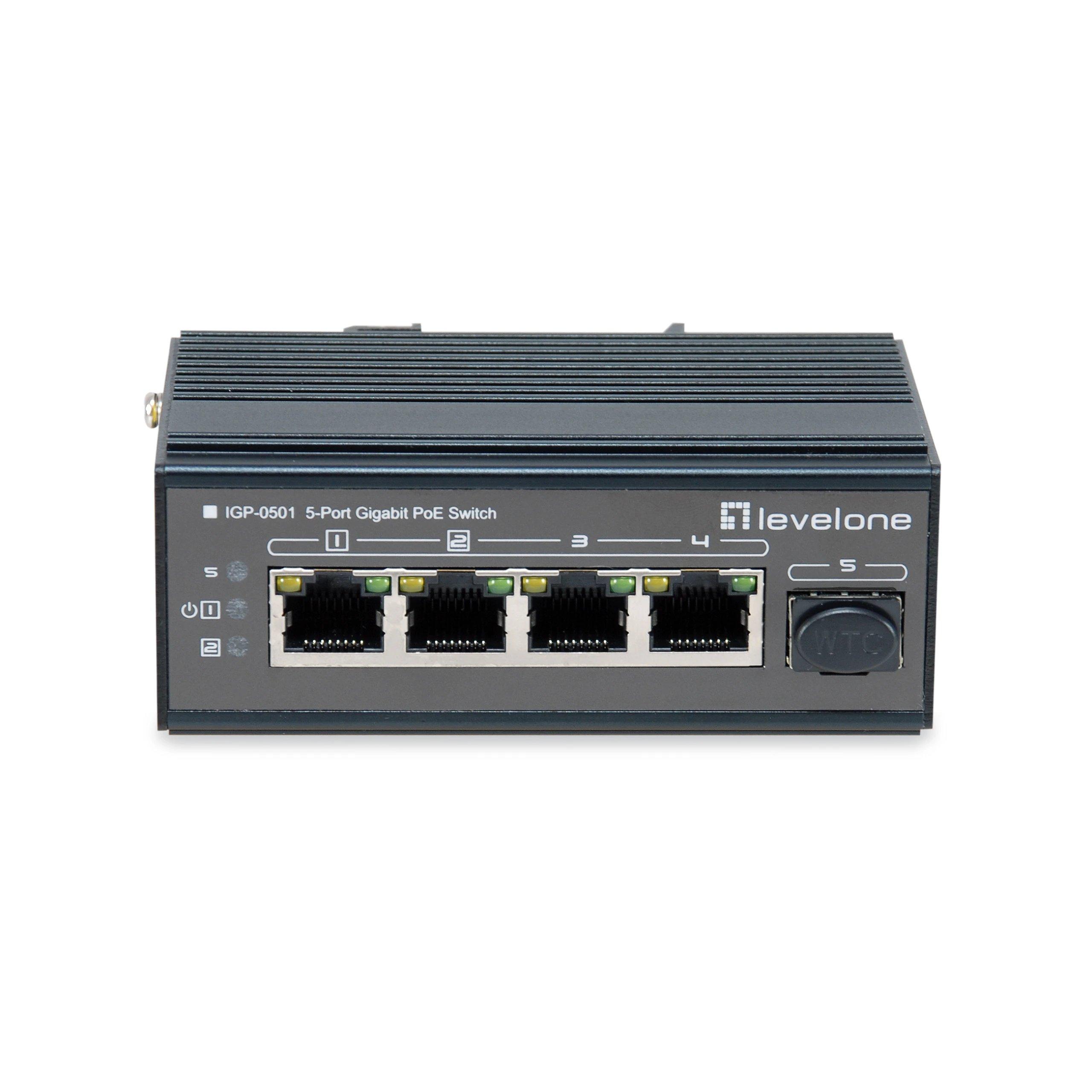 HUB Switch puertos 5 puertos PoE Gigabit y 1 puerto SFP, 1 x Gigabit SFP LEVELONE LO IGP-0501 | Gigabit Ethernet y SFP, Negro