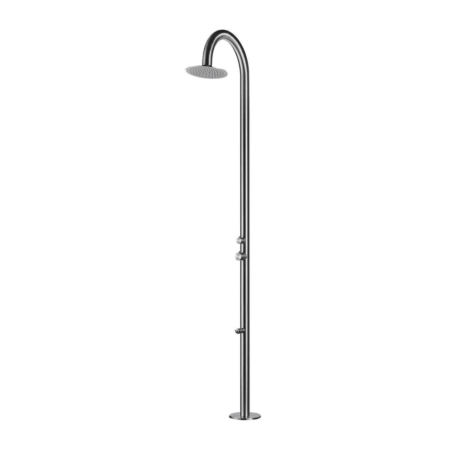 Sined Palau Ducha Curva Para Piscina En Acero Inoxidable 316l Con Grifo Mezclador y Lavapies En Acero Inoxidable Satinado Ducha Con Suministro De Agua Caliente y Fria