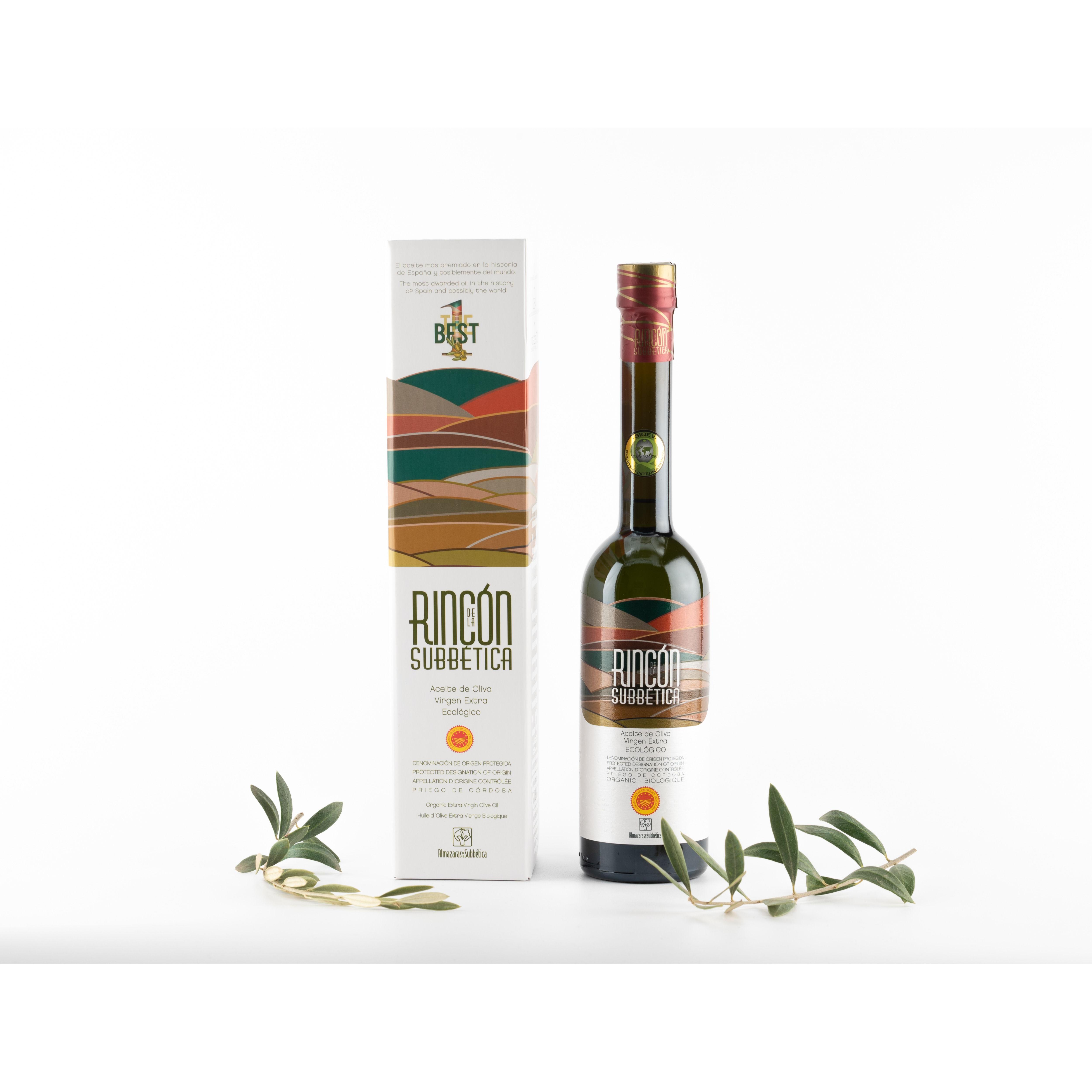 Rincón de la Subbética. Aceite de oliva virgen extra. Ecológico Sierra de la subbética. Premio Alimentos de España 2024 1º Posición. DOP Priego de Córdoba. Sabor Oro Intenso. Premio mejor AOVE del mundo. 500 ml