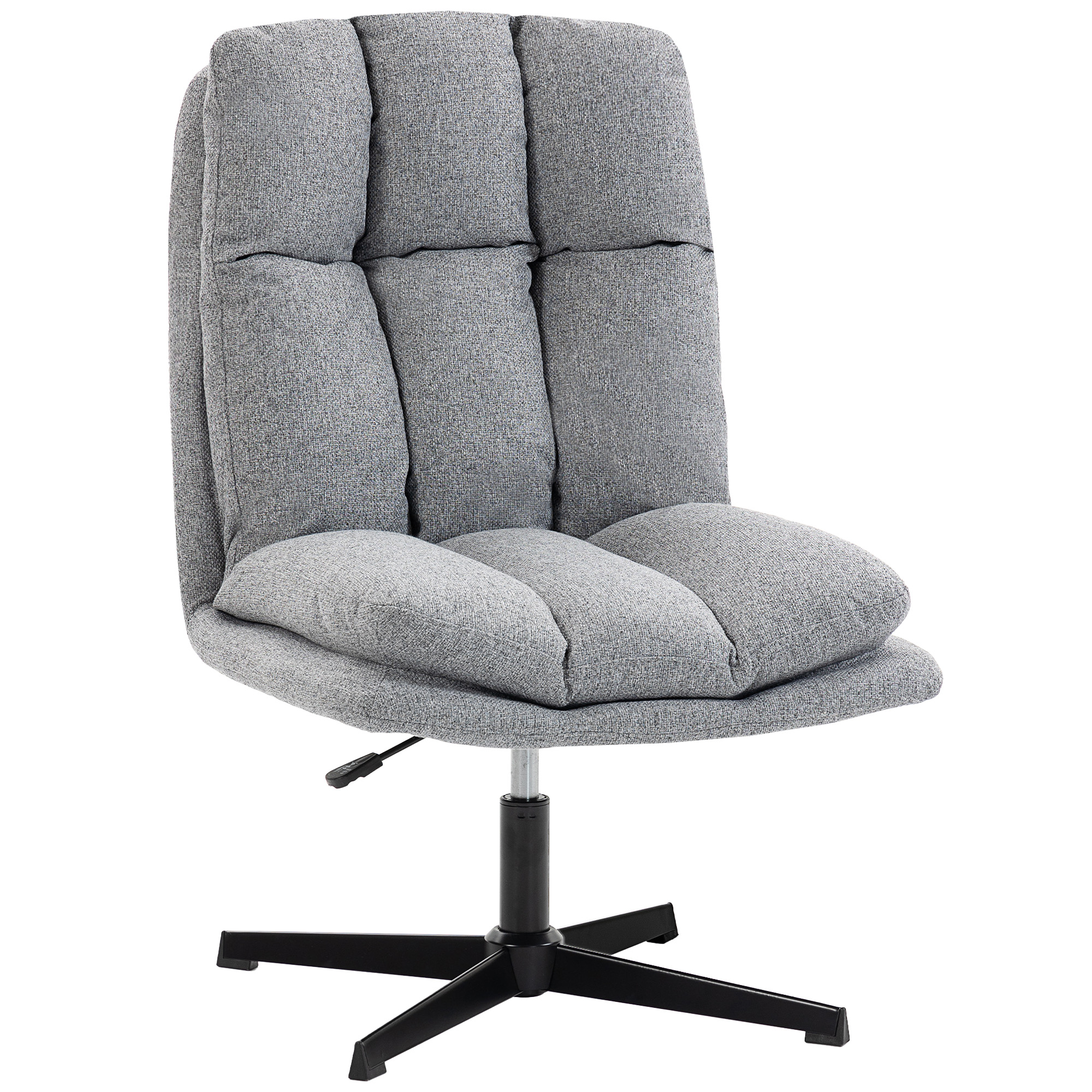 HOMCOM Butaca de Salón, Sillón Ergonómico Giratorio 360°, Sillón Relax con Altura Ajustable, Asiento Ancho, Tapizado en Lino, Base de Metal para Sala de Estar, Dormitorio, Gris Claro