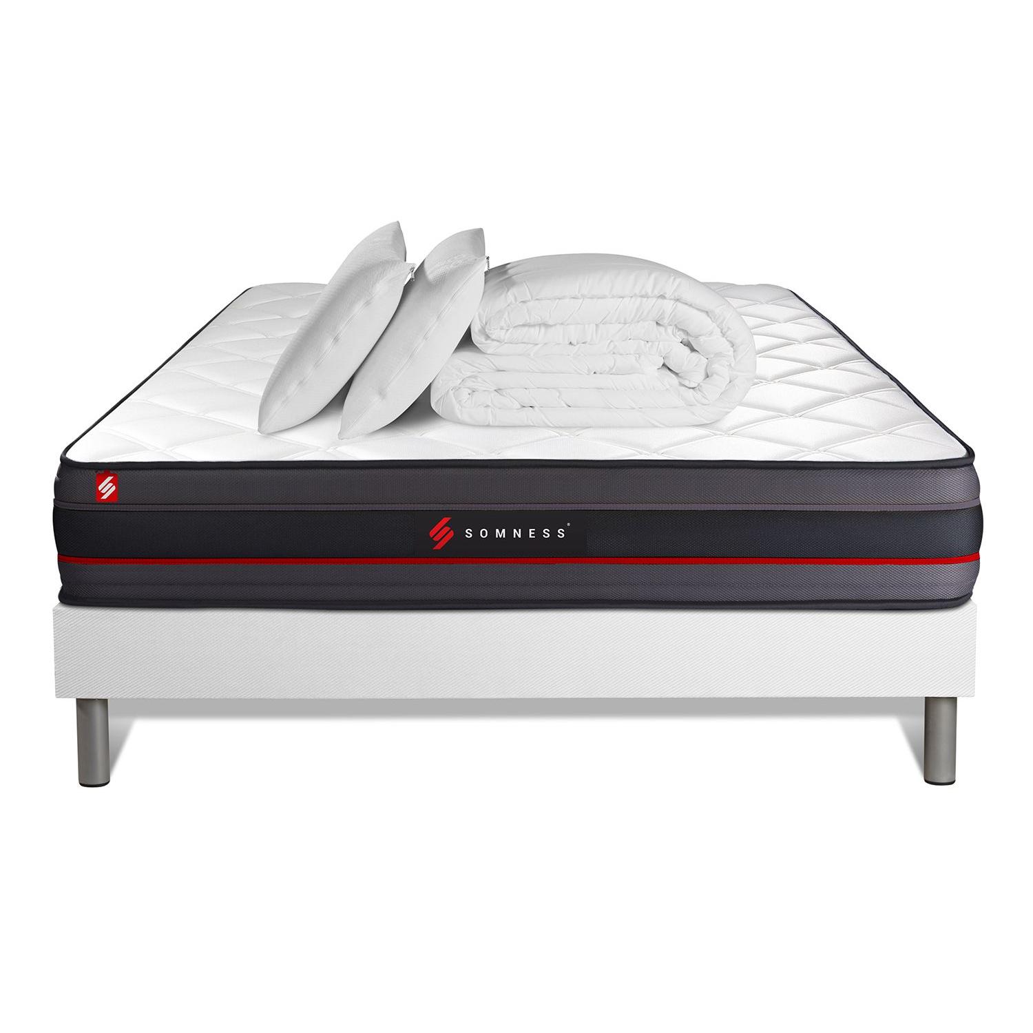 Pack cama completa - Colchón 200x200cm + Somier con láminas (kit) + 2 almohadas + Edredón - Regen