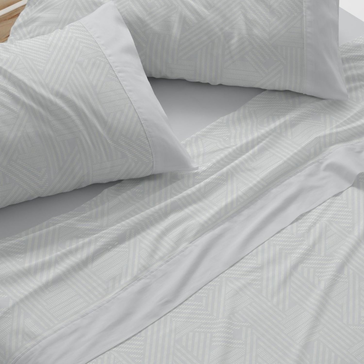 Juego Sábanas BURRITO BLANCO 50% Algodón Diseño Patchwork Azul Grisáceo - Tacto Suave, Fácil Planchado, Alta Durabilidad - Cama 90-200cm