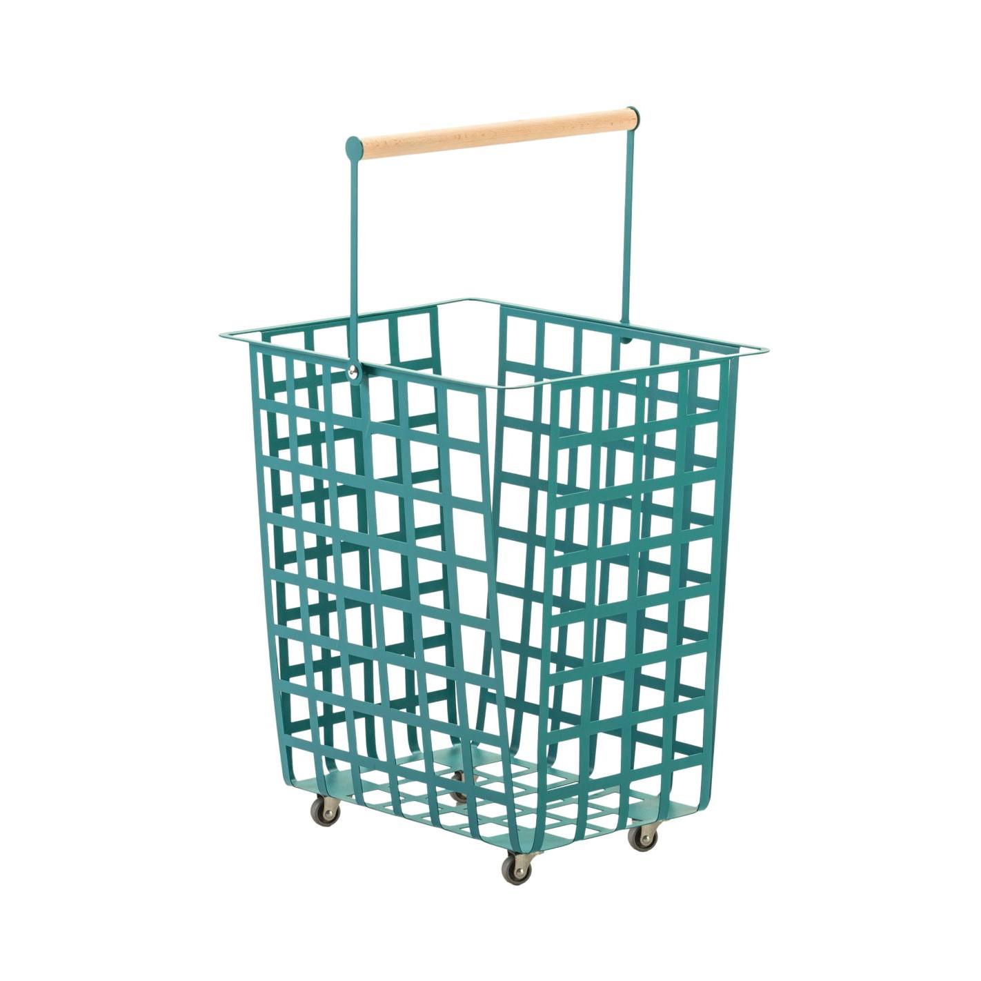 DON HIERRO - Cesta metálica de almacenaje y decorativa, con ruedas y asa de madera, tamaño grande, ZESTA-