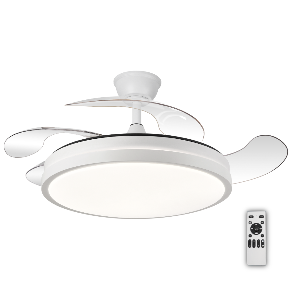 Ventilador de Techo TOP VENTAS ASPAS INVISIBLES  Ultra Silencioso 82w en total Modo lámpara Luz LED 50W 6200 Lm con Máxima Iluminación (3 tonos), Motor DC 32W 6 Velocidades, Memoria de Color, Mando a Distancia y Temporizador - Diseño elegante