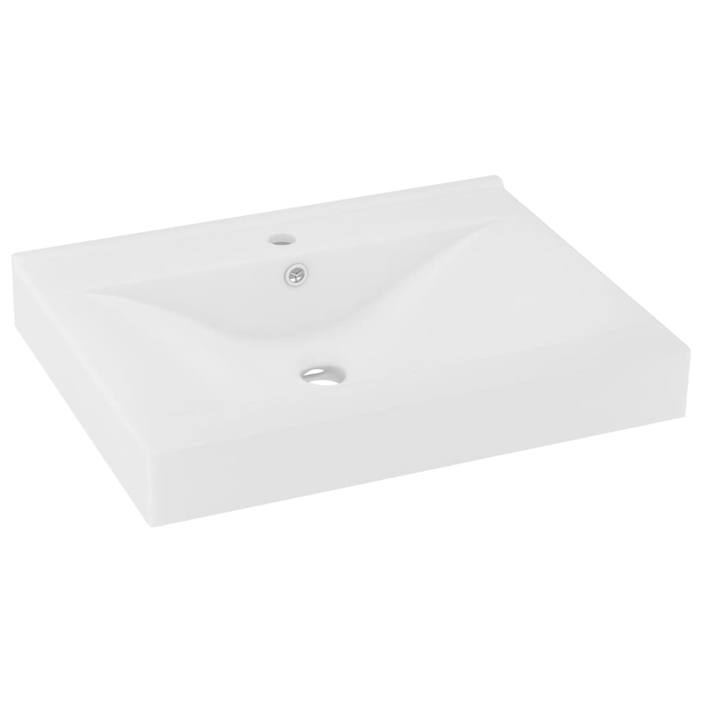 vidaXL Lavabo de lujo con grifo cerámica 60x46 cm blanco mate