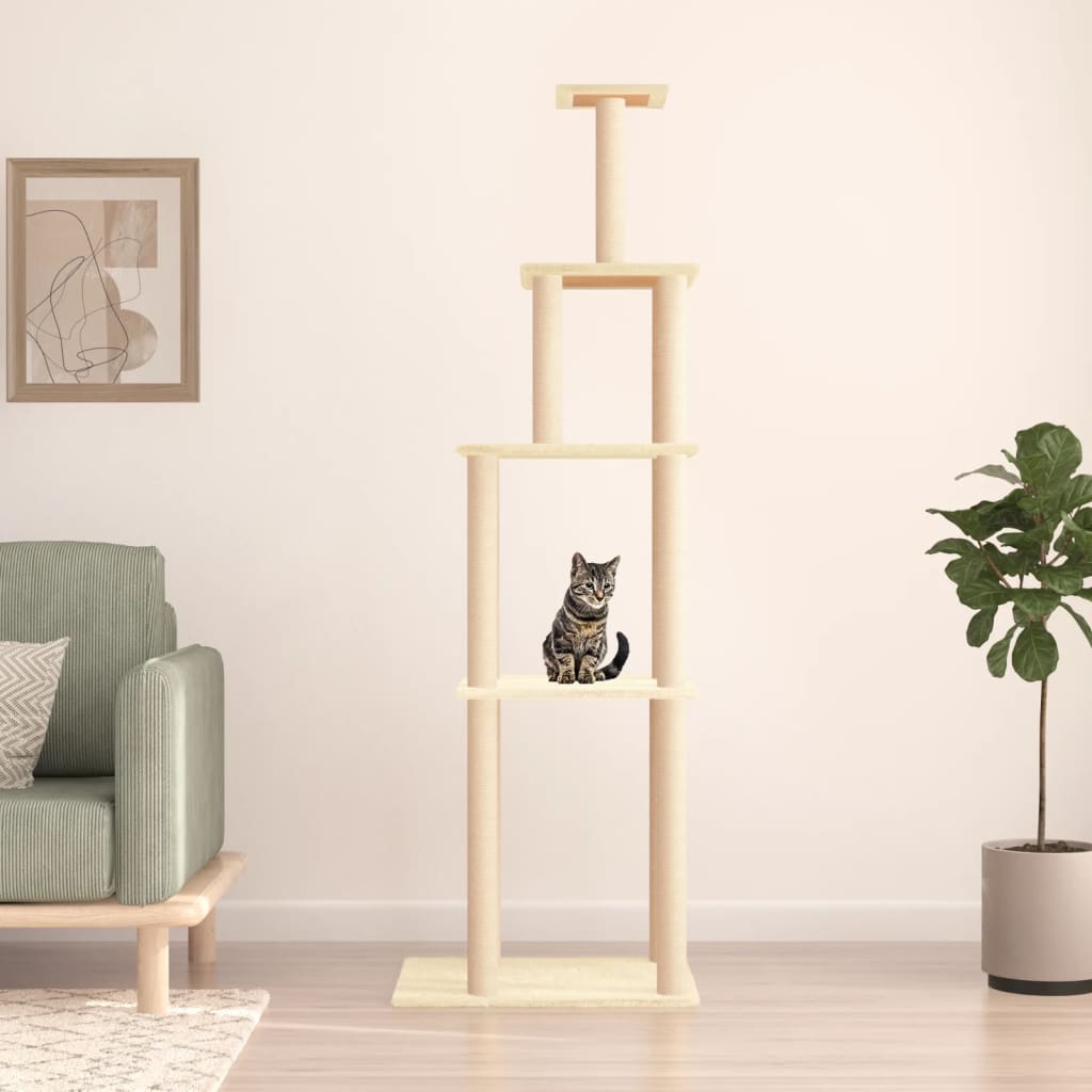 vidaXL Rascador para Gatos con Postes Árbol Torre de Escalada Sisal Color Crema,  Gris claro,  Gris oscuro y mas
