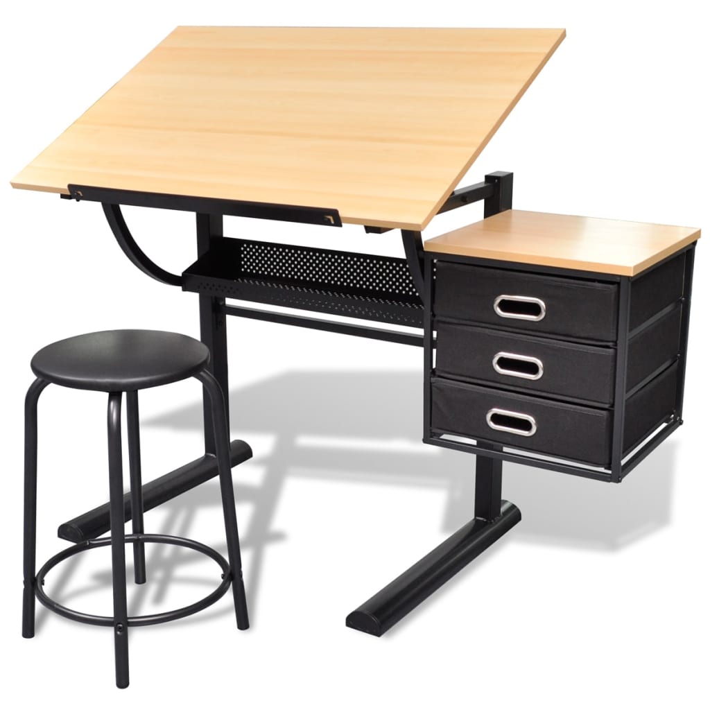 vidaXL Escritorio inclinable con tablero de dibujo y taburete mesa de dibujo