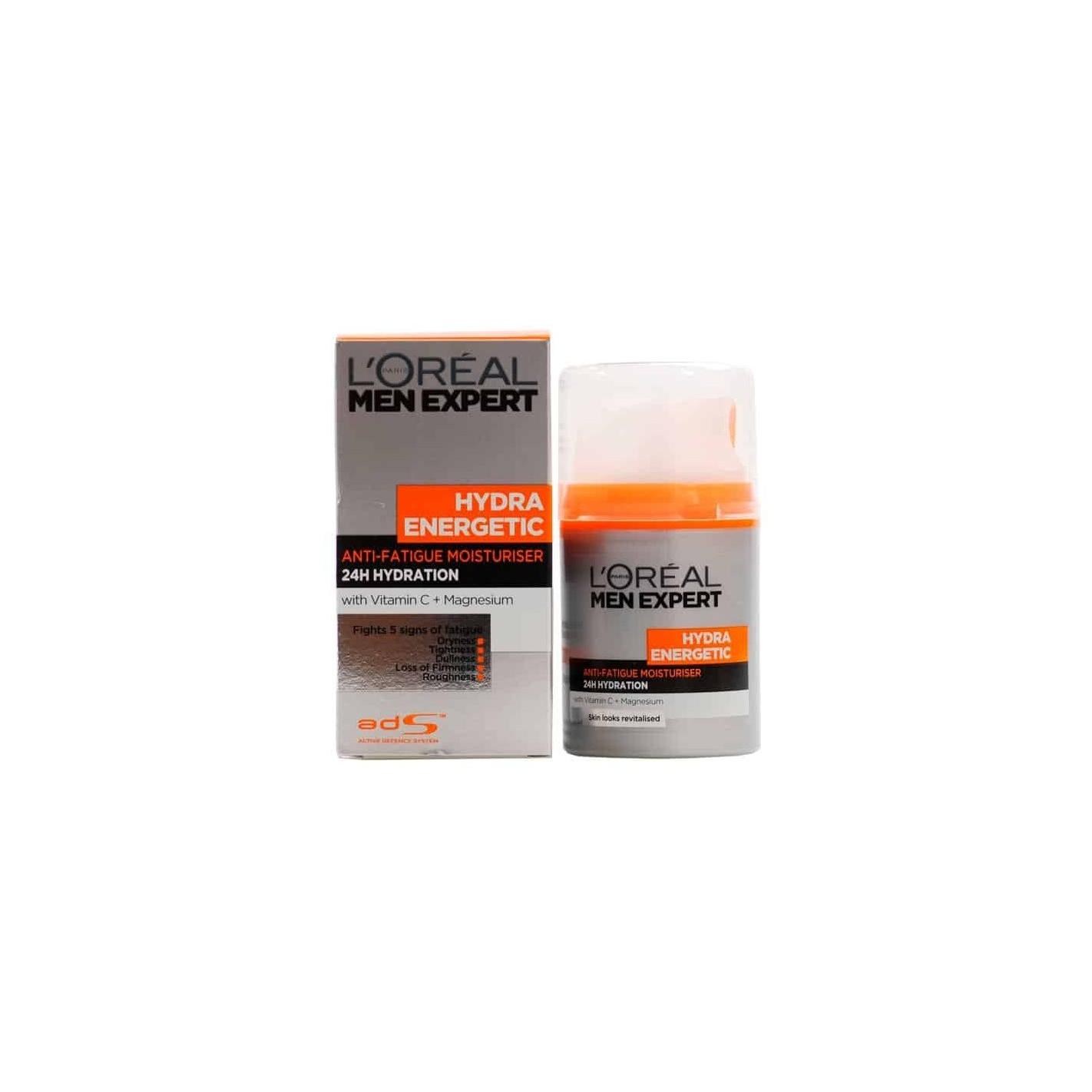 Expertise Men - Crema hidratante facial Hydraenergetic para hombre, gel-crema refrescante con vitamina C y proteínas, hidratación 24h y efecto antifatiga para piel energizada y reducción de ojeras