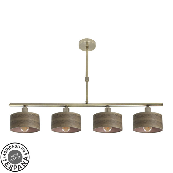 Lampara gilda 4xe14 cuero/madera oscura regx76x14 cm