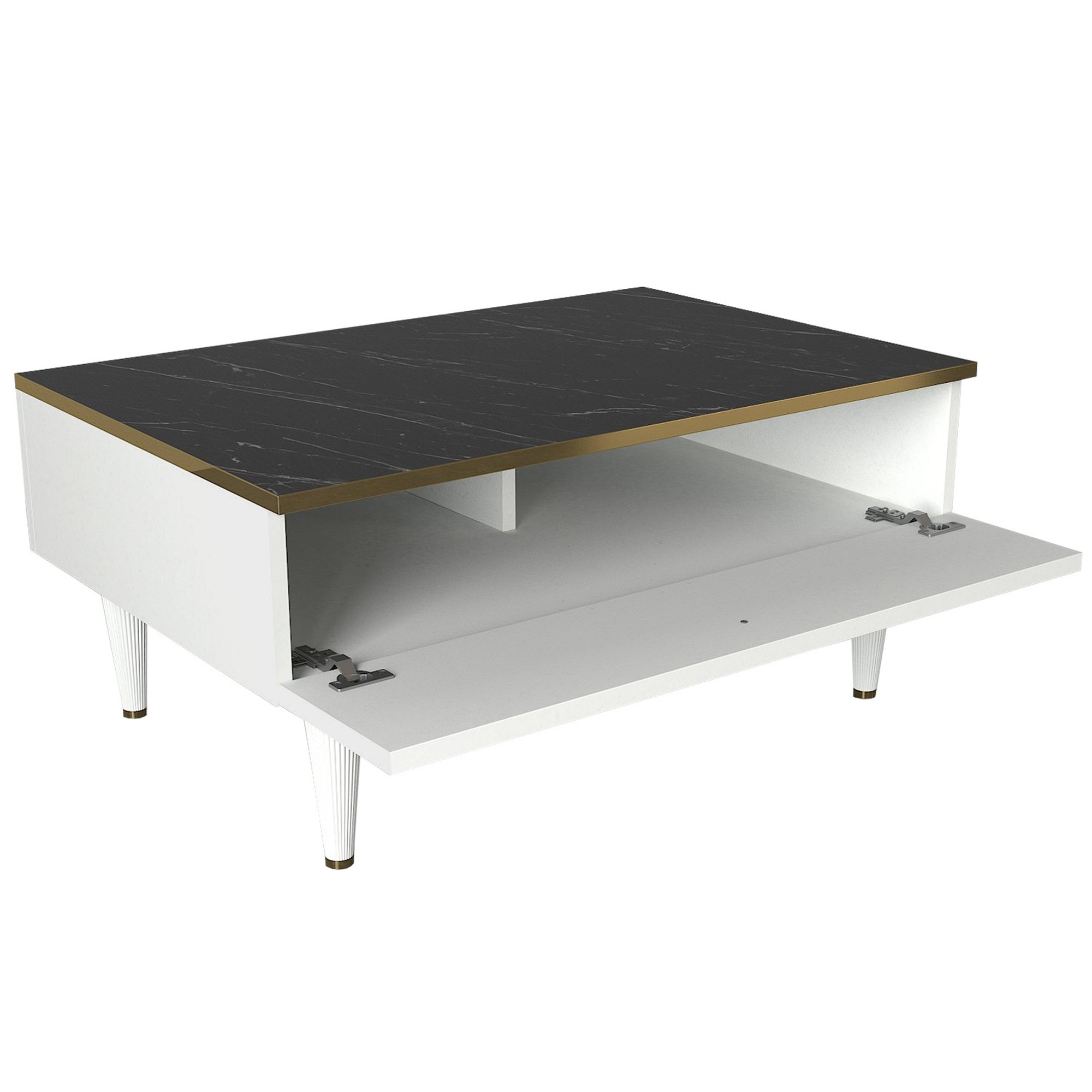 Mesa auxiliar,100% Tablero de aglomerado rechapado en melamina, Color Blanco Oro Negro WELLHOME