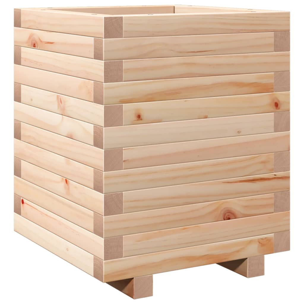 vidaXL Jardinera madera maciza de pino cera 40x40x49,5 cm Color Pino natural,  Blanco,  Marrón cera y mas