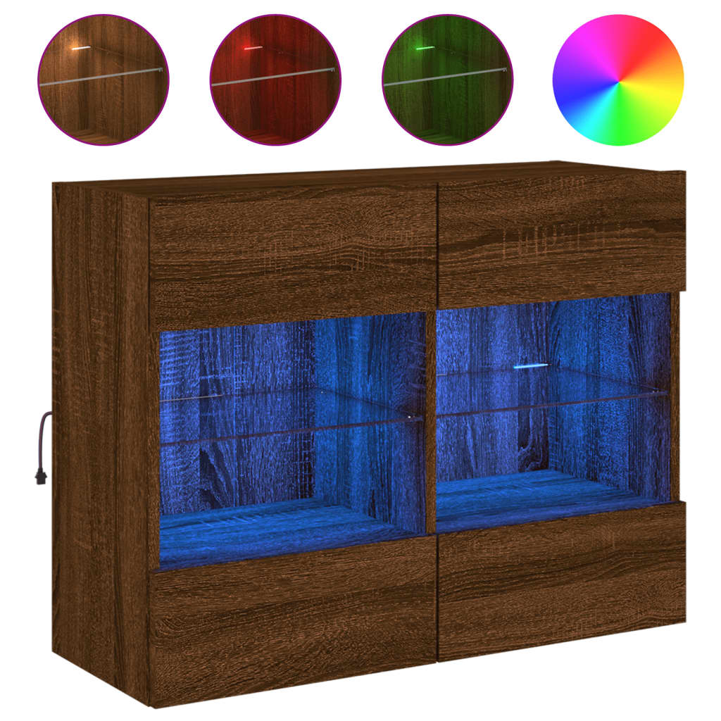 vidaXL Mueble TV de pared con luces LED roble marrón 78,5x30x60,5 cm