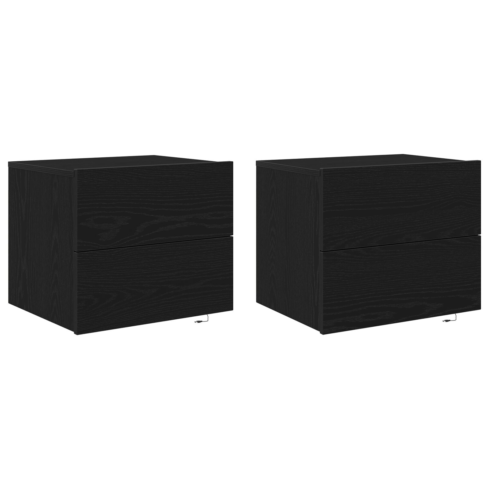 Mesas de Noche vidaXL con Luces LED Montadas en la Pared 2 pcs Roble Negro