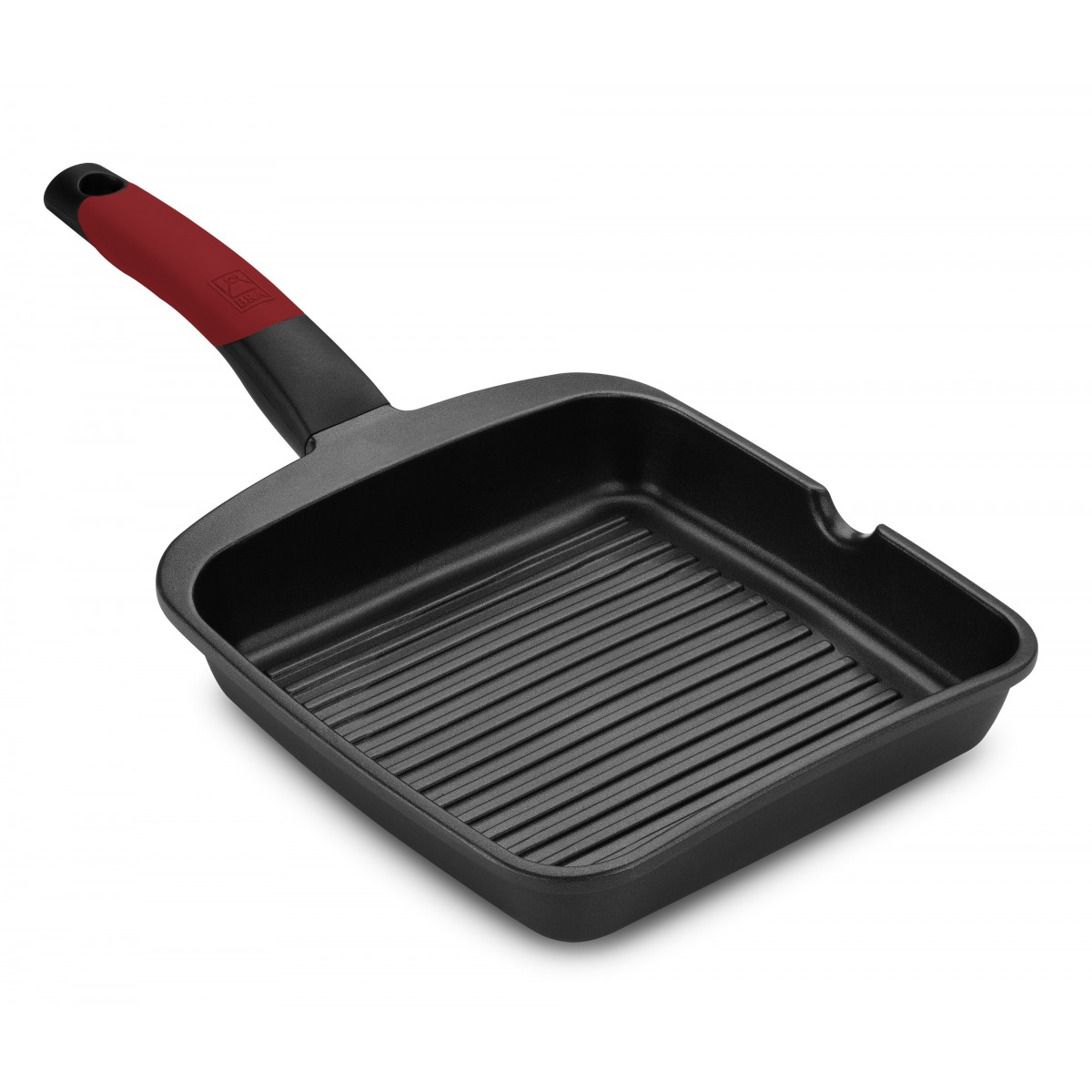 Bra - Grill con Rayas Premiere, De 22 a 28 cm, Aluminio Fundido, Revestimiento Antiadherente, Mango Ergonómico Silicona, Apto Inducción