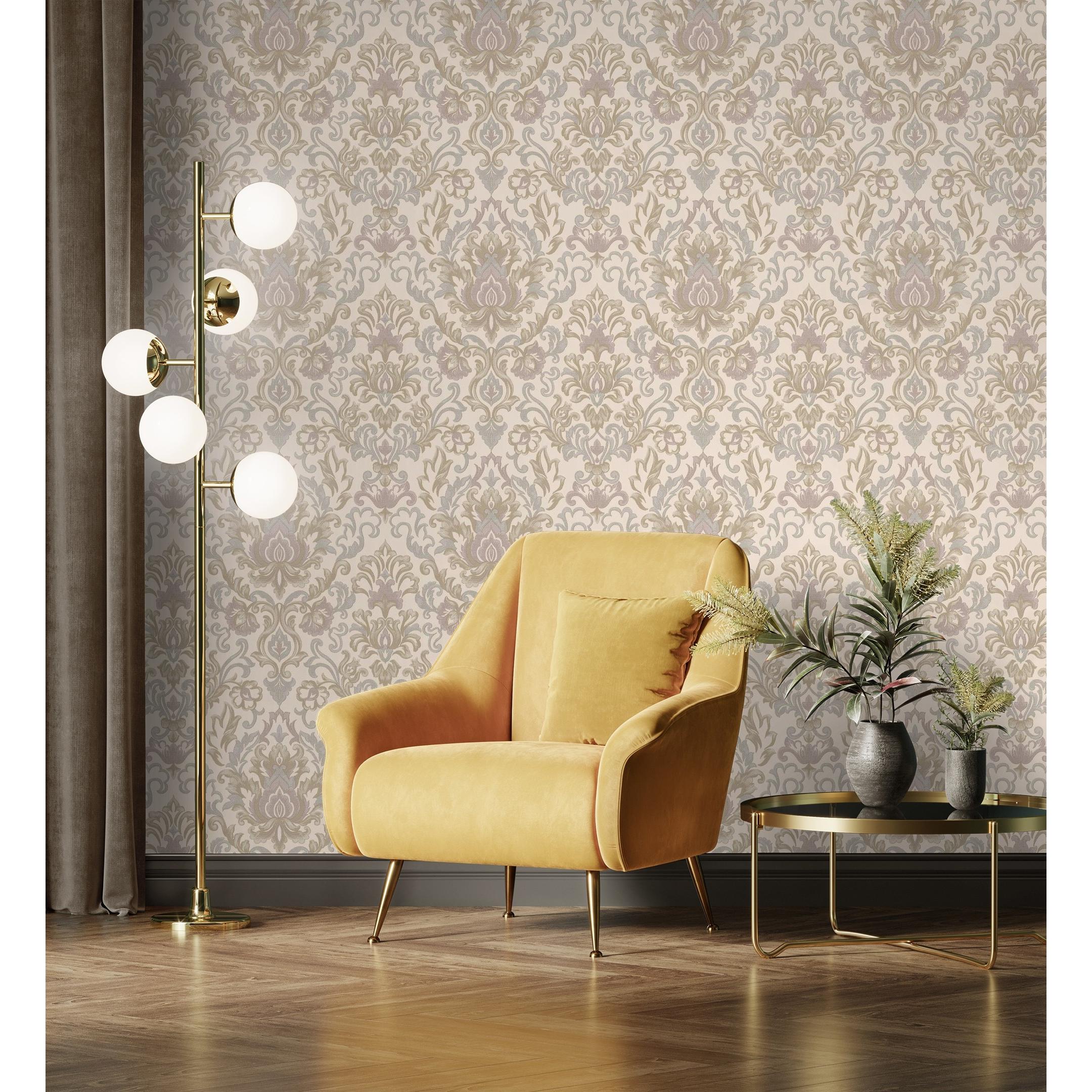 Papel pintado vinílico damasco lujoso efecto textura de tela tejida en relieve - Darinka 676406 de GAULAN - Rollo de 10 m x 1,06 m